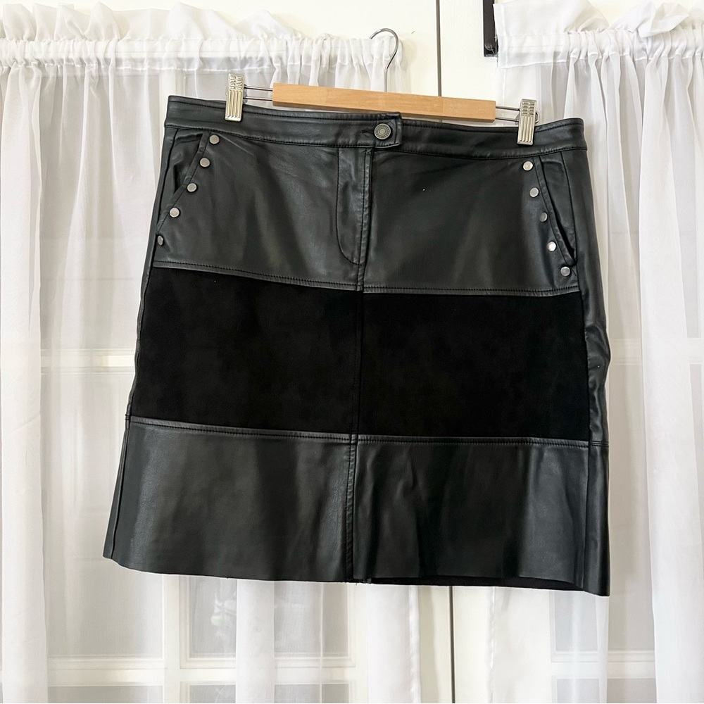 Esqualo Faux Suede & Leather Black Mini Skirt with Studs Size 12
